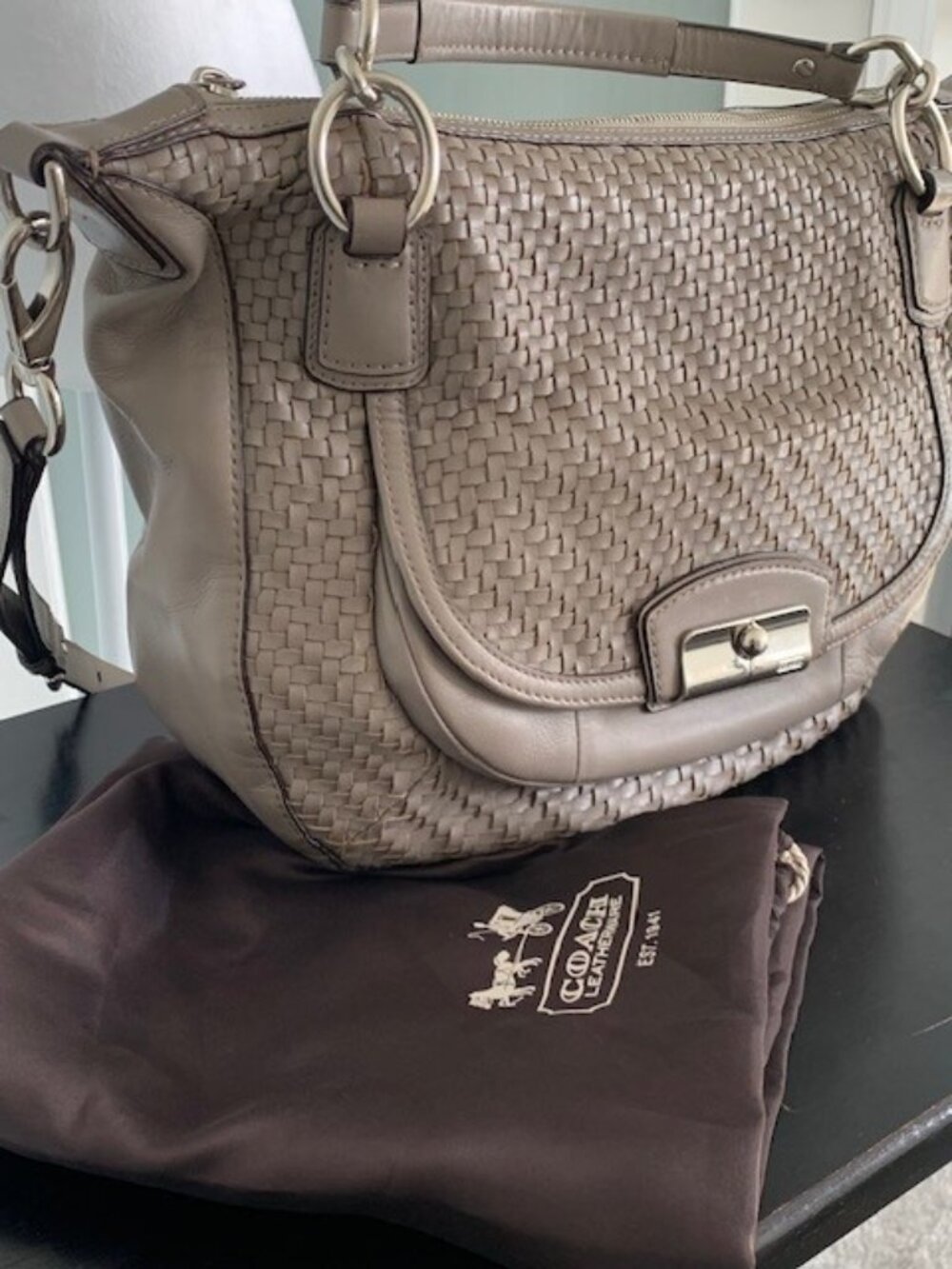 Coach Kristin Woven Leather Hobo Bag Style 19312, Color Mushroom